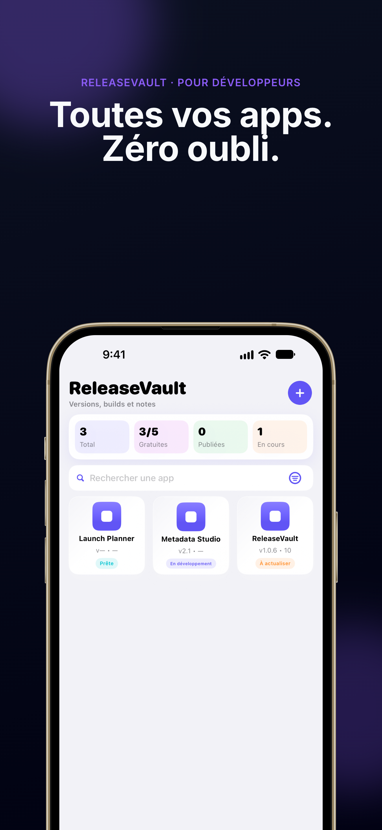 ReleaseVault : Métadonnées — Aperçu de l’app